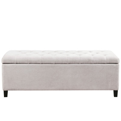 Button Storage Bench For Bedroom - Solid Wood Legs, Natural , Soft Close Feature With Fabric, 49.69 In Width