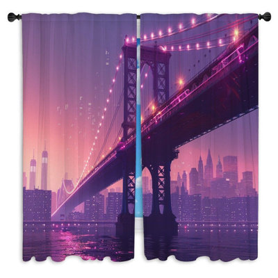 Brooklyn Bridge Window Curtains  Cityscape Futuristic skyline Drapes - 2 Panels