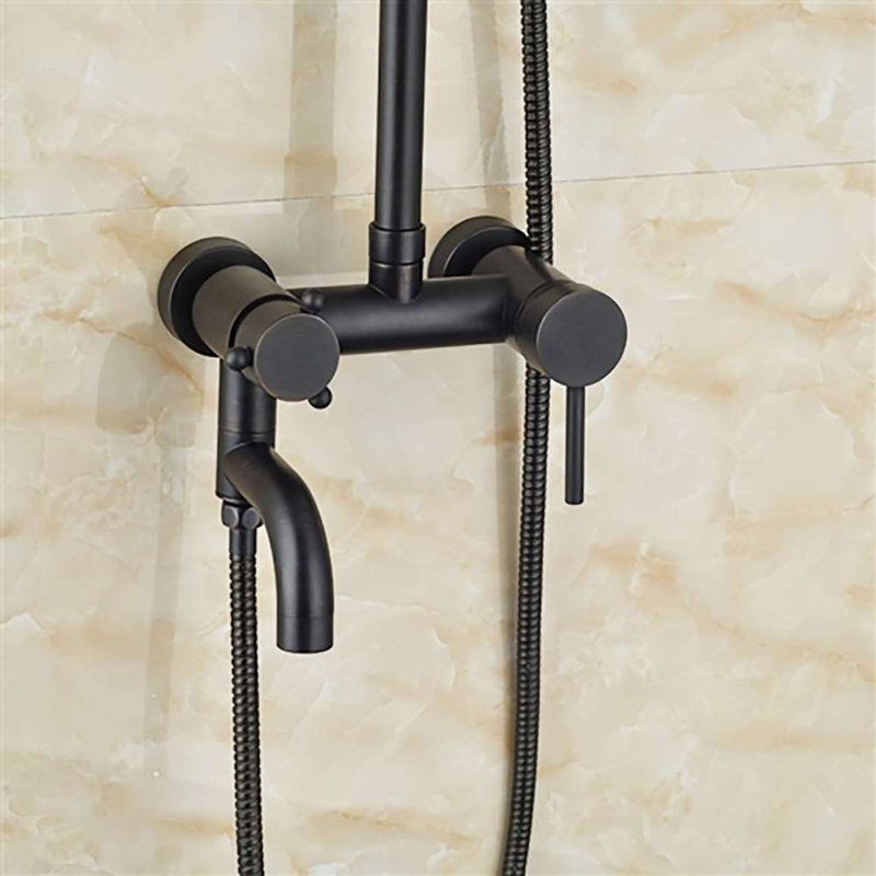 FontanaShowers Vienna Solid Brass Rain Shower Set, Single Handle, Matte Black, with Hand Shower Sprayer