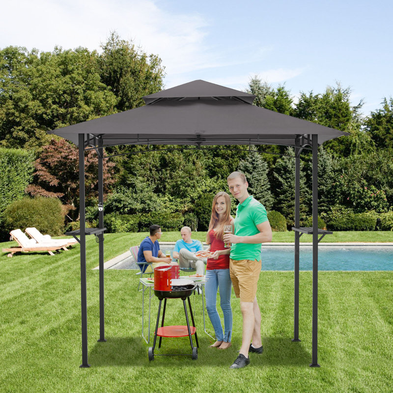 8 X 5Ft 2-Tier Waterproof  Outdoor Grill Gazebo With Vented Top, Gray