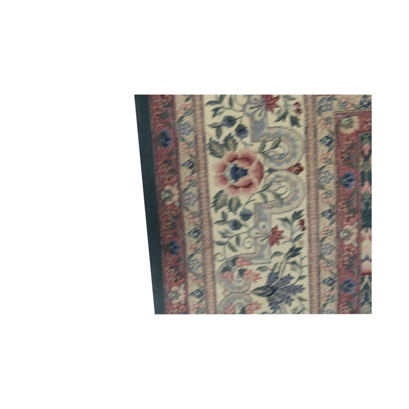 Hand-Knotted High-Quality Green and Cream Area Rug