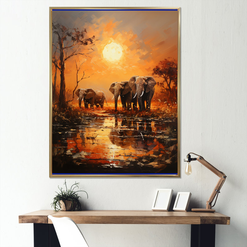 «Lysiane African Savannah Symphony V», reproduction d'art sur toile, H 32 po x l 16 po x P 1 po, Encadrement doré