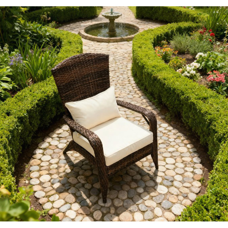 Patio Chair with Rattan Wicker, Soft Cushions, Tall Curved Backrest for Outdoor Comfort and Durability, Beige