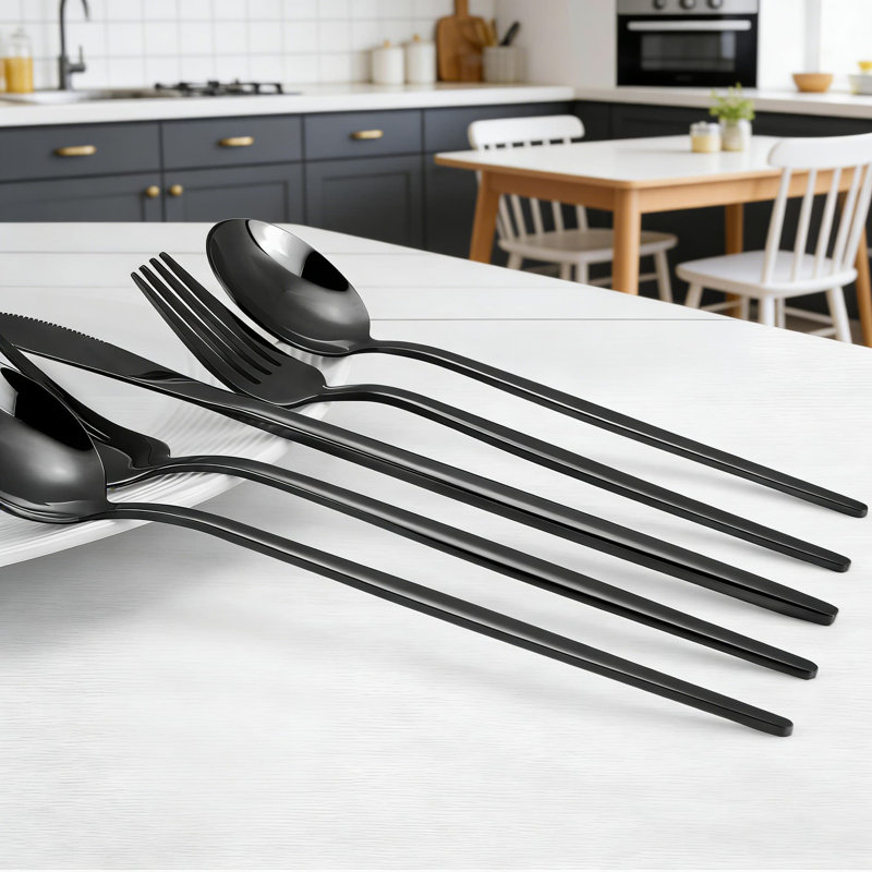 Ensemble de couverts 20 pièces noir miroir, ensemble de couverts en acier inoxydable avec finition polie miroir, service pour 4 comprenant couteaux de table, fourchettes, cuillères et fourchettes à salade, pour la cuisine et le restaurant