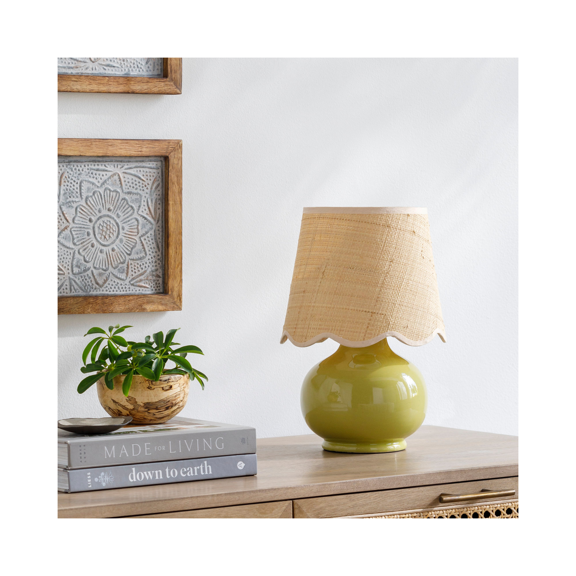 Momsen Scallop Shade Lamp, 13"" H x 8"" W x 8"" D, Natural, Chartreuse