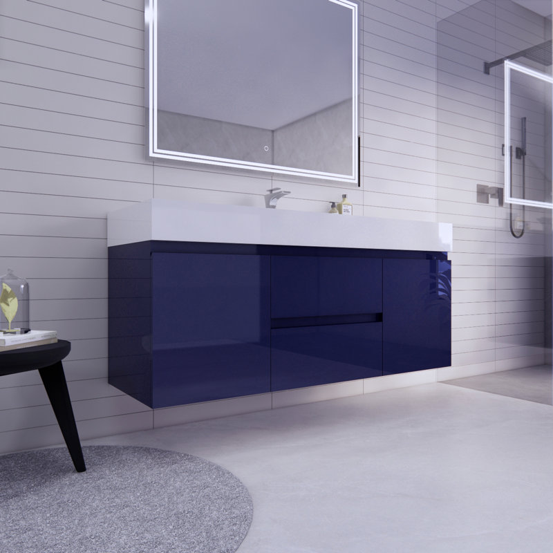 Babajide Bathroom Vanity with Acrylic Top, High Gloss Night Blue