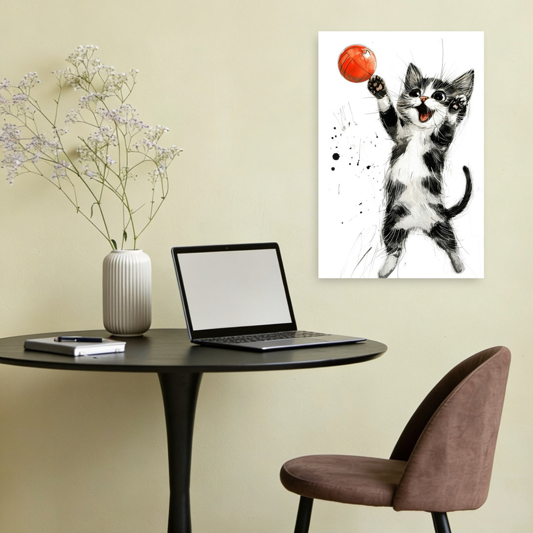 Kitten Playing Ball Energetic Playful Contemporary Cat Wall Art Print