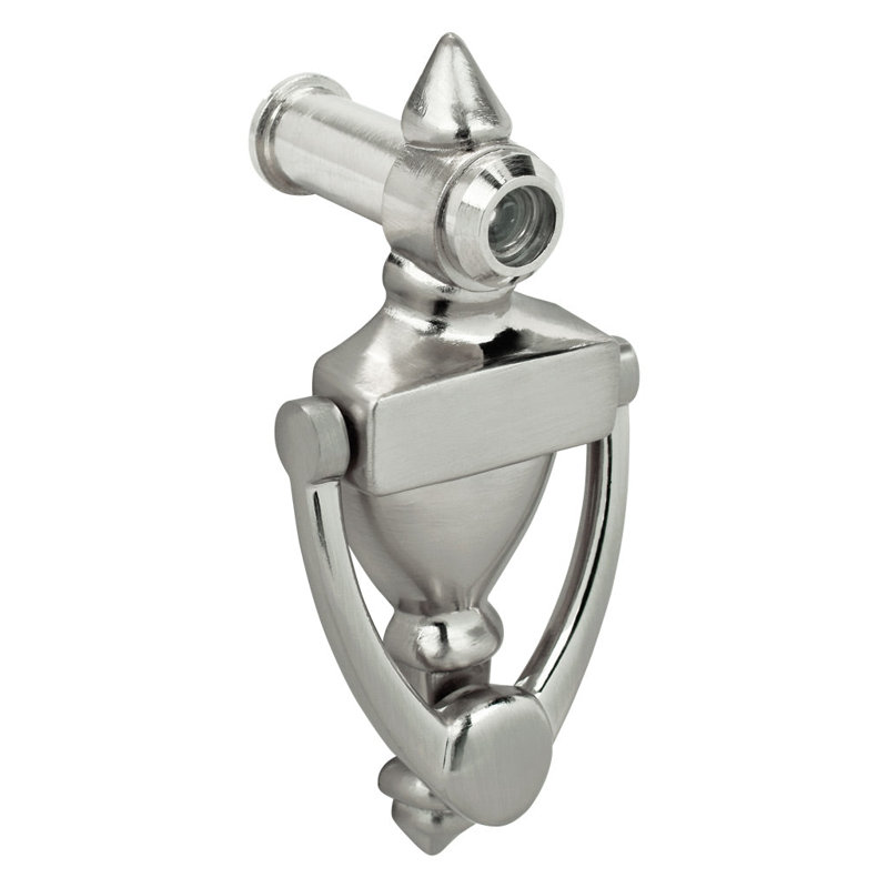High Door Knocker W/220 Degree Viewer, 4" H x 1.75" W x 0.63" D, Satin Nickel