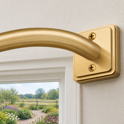 Gold 72-144 Inch Wrap-Around Curtain Rod with an Adjustable Blackout French-Return Design, Heavy-Duty Metal Construction and Room-Darkening Function for Bedrooms, Living Rooms, Kitchens or Patios