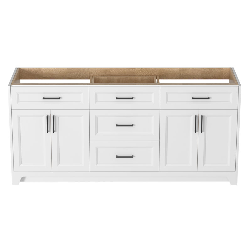 Solid Wood 72" Double Bathroom Vanity Base Only Freestanding Bath Vanity Cabinet Assembled, White