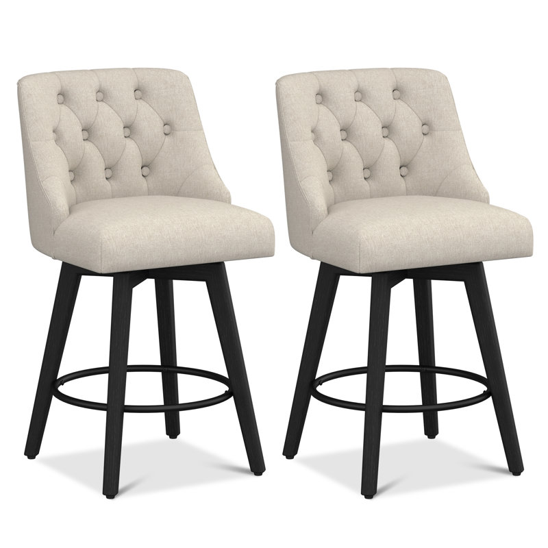 Counter Stool,360 Free Swivel Upholstered Bar Stool With Back-Set Of 2, White, 2