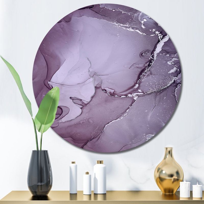 Encre de marbre mauve et grise mauve - art mural moderne en métal, H 23 po x l 23 po x P 1 po