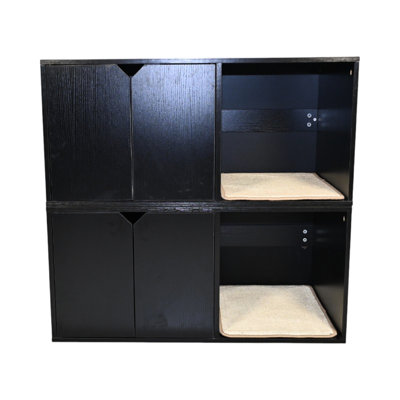 35.07" Cat Litter Box Enclosure With Scratch Pad, Modern Black House, 19.88" X 17.01", 52 Lbs, Structure For Long - Term Use House As Enclosure, Wide, 17.01" High, Tough Scratching Surface Cats