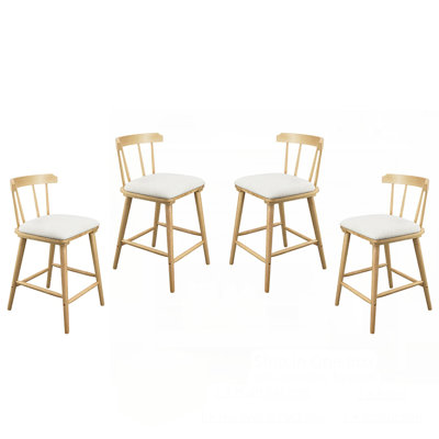 Indoor Wooden Upholstered Counter Stool, Windsor Style, Set of 4