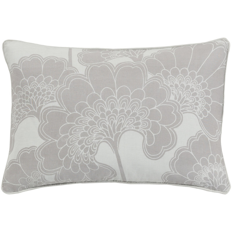 Japanese Floral Lumbar Pillow Cover, White/Khaki