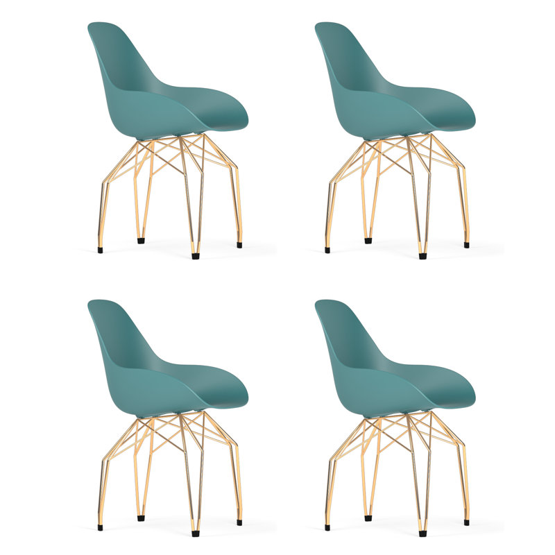 Chaises en diamant (ensemble de 4), Bleu océan, Doré