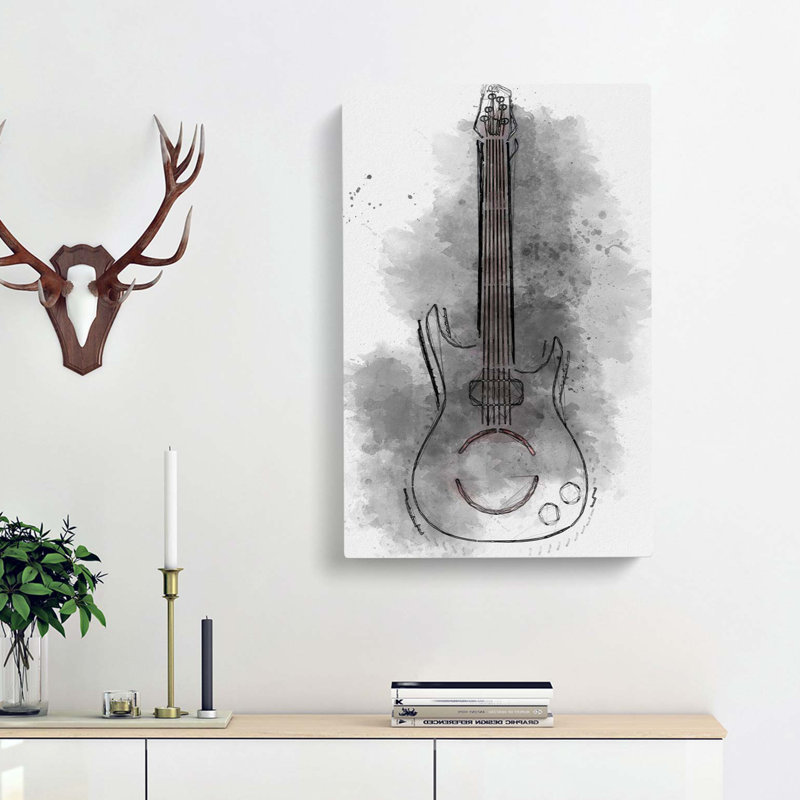 Neon Electric Guitar In Abstract - Wrapped Canvas, 76cm H x 50cm W x 3cm D