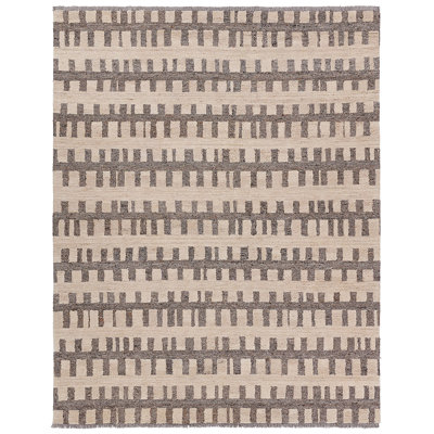 Tapis rayé brun et blanc fait à la main Emir HAD05 (6 pi x 9 pi)