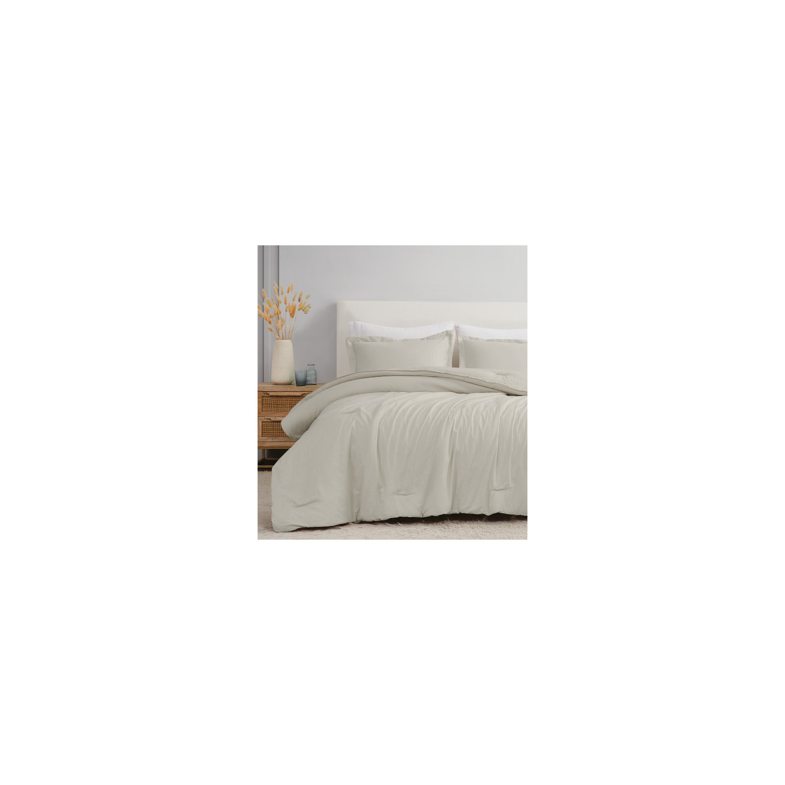 Nena Linen Bedding Set, Beige, Queen Comforter + 2 Standard Shams