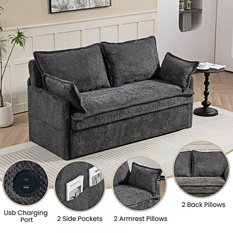 Sofa Bed, Convertible Sleeper Sofa Couch, Gray