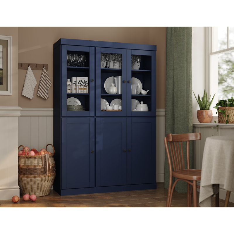 Garde-manger Palace 100% bois massif 48,5 po avec shaker, portes en verre transparent, 2 tiroirs et tablettes réglables Palace Imports