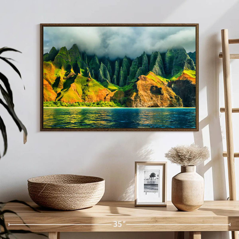 Côte de Na Pali, 25 po x 17 po, Cadre flottant noyer