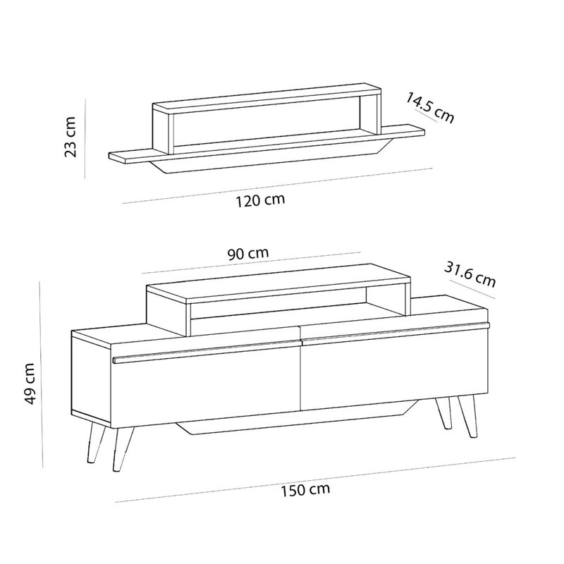 Modern TV Unit with Wall Shelf, White, 59.1 x 19.3 x 12.2 inches | 100% Melamine Coated Particle Board, Thickness: 0.7 inches | Stylish Design Perfect for Living Room & Entertainment Spaces, Durable & Elegant