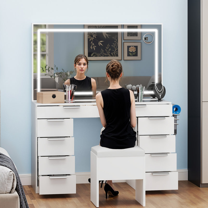 Vanity Set With LED Mirror, White