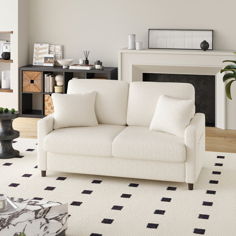 Balaton Vegan 2 Seater Upholstery Sofa with Pillows, Beige, Corduroy