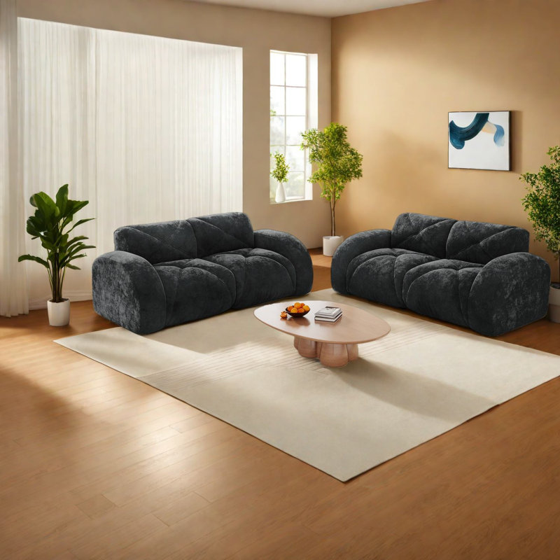 Ensemble de canapés confortables en velours, design moderne pour des espaces de vie polyvalents