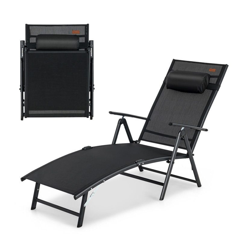 Cadmarr Reclining Metal Outdoor Lounge Chair, Black