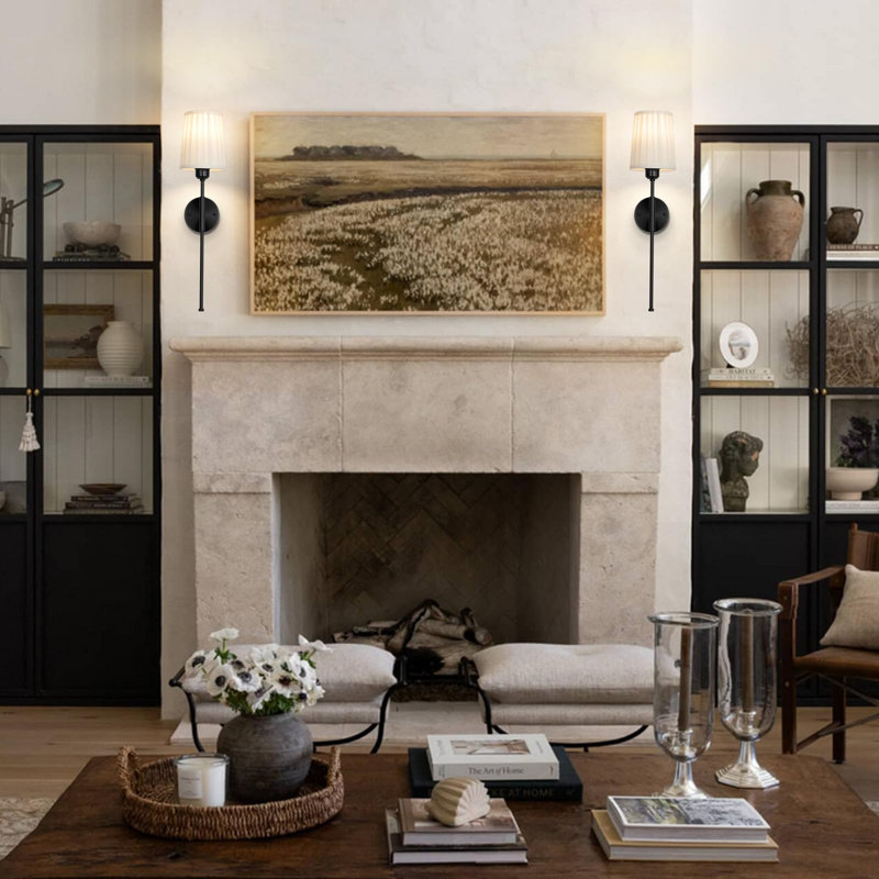 Battery Operated Wall Sconce, Beige, Matte Black