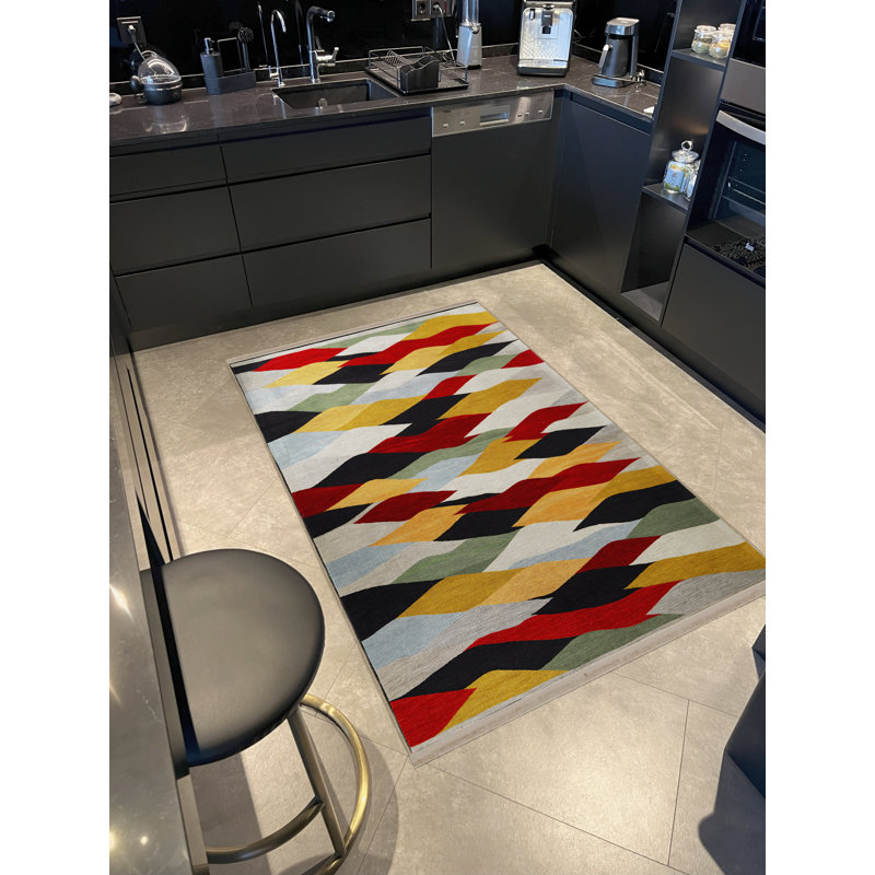 Light-Toned Multi-Colored Mixed Shape Patterned Creative Modern Decorative Rug, Runner 3'3.37" x 9'10.11"