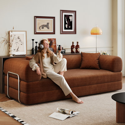 78.8" Compression , Boneless Convertible Futon Couch Sleeper Bed, Brown Corduroy, Pillow Back, Bedroom, No Assembly Corduroy Modular Sectional Floor With Back Support Armrest, Ideal For Living Room,