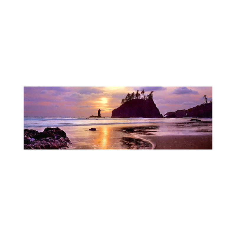 Silhouette Of Sea Stacks At Sunset, Second Beach, Olympic National Park, Washington State, USA #2 by Panoramic Images - Wrapped Canvas Panoramic Print