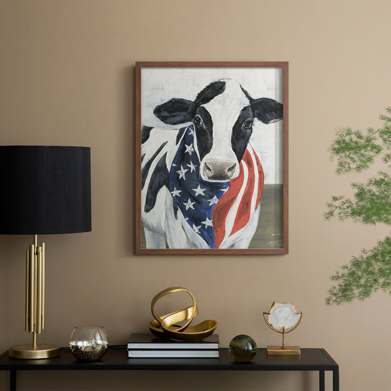 «American Cow II», reproduction encadrée - bois massif, H 11 po x l 9 po, Noyer