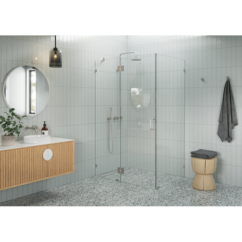Halo 48 in. x 35 in. x 78 in. 90-degree Fully Frameless Glass Hinged Shower Enclosure, Brushed Nickel