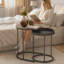  Nesting Side Table Set of 2, Industrial Round Nest of Tables, Grey-1776811312