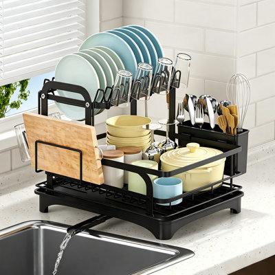 2 Tier Dish Drying Rack  with Drainboard & Utensil Holder