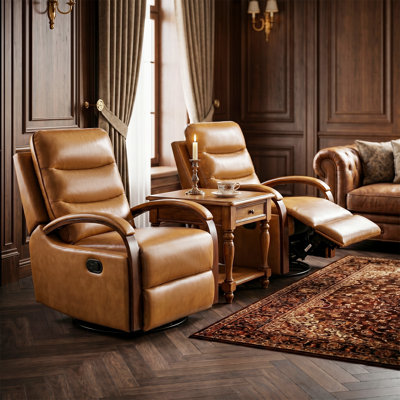 Azilda 29" Wide Genuine Leather Manual Swivel Rocking Standard Recliner