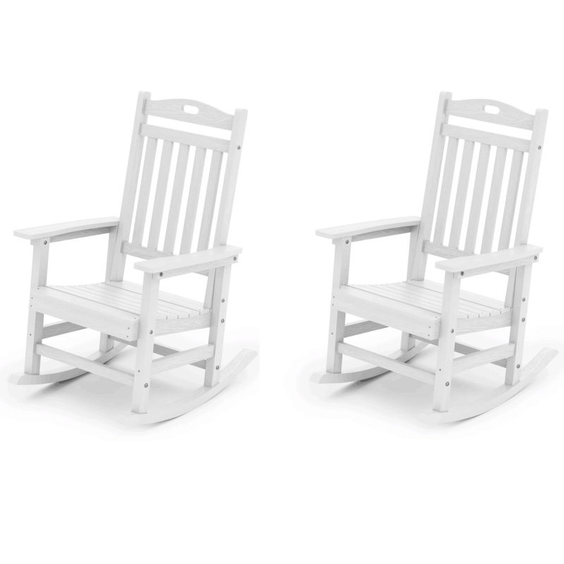 Outdoor Adirondack Rocking Chair HIPS All Weather Oversized Plastic Patio Chair Rocker（Set Of 2）, White