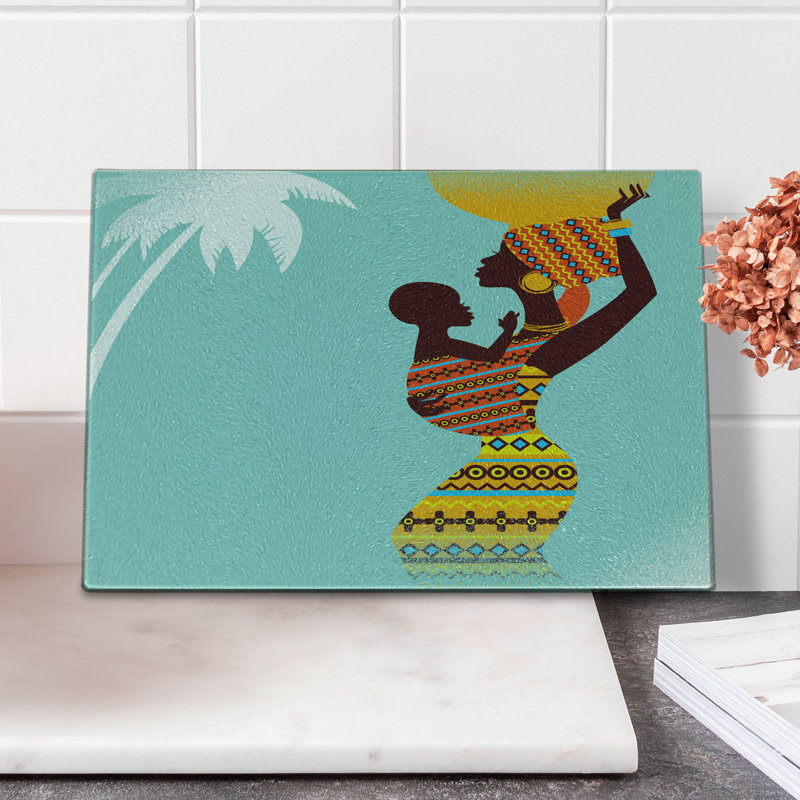 Planche à découper Ambesonne rétro en verre trempé mère turquoise souci