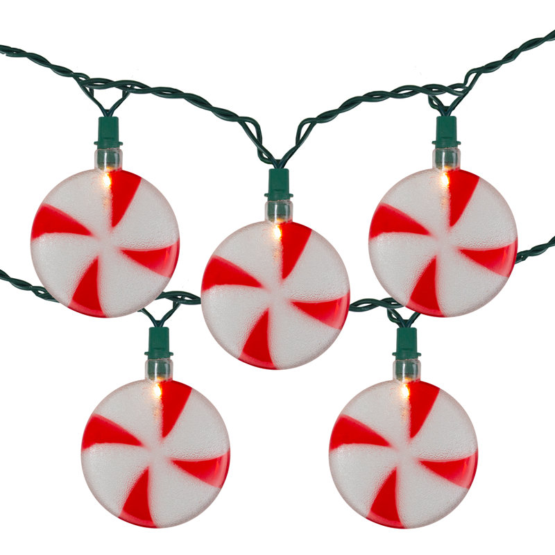 10 lumières de Noël en forme de menthe poivrée 10 fils vert