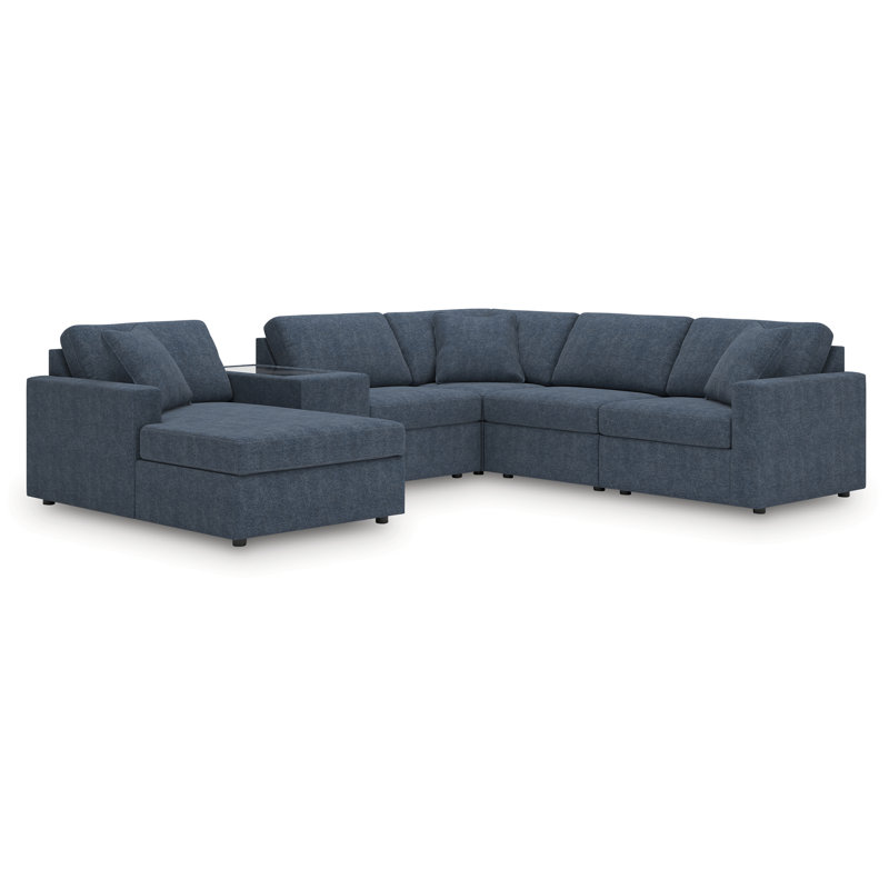 Canapé modulaire 6 pièces avec méridienne Modmax, Polyester bleu foncé, Orienté à gauche (vu de face)
