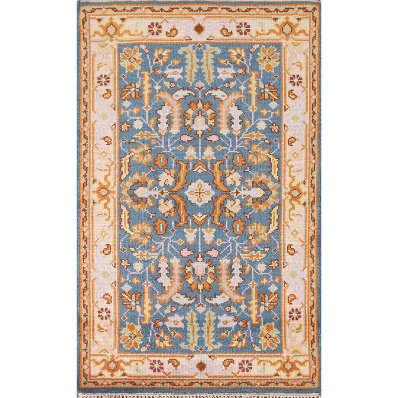 Tapis bleu traditionnel en laine 3x5