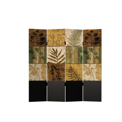 78.74" H x 62.99" W Vintage Botanical 4 Panel Folding Room Divider, Brown Freestanding Canvas Privacy Partition For Bedroom Apartment Living Room
