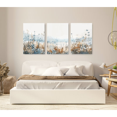 Wildflower Field Landscape Vintage Painting, Farmhouse Decor, Neutral Wall Art, Cottagecore decor