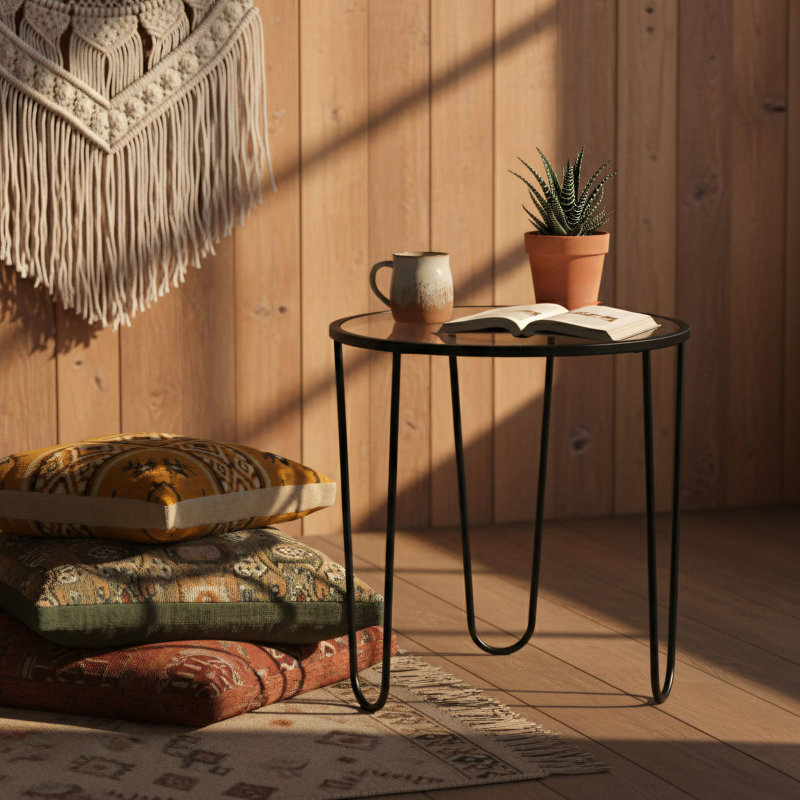Table basse moderne avec plateau 100% verre trempé, 21,0 po x 21,0 po x 21,7 po | Structure robuste en 100% métal | Conception élégante et élégante, parfaite pour le salon ou le bureau | Pièce décorative contemporaine pour la maison contemporaine