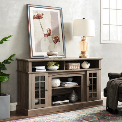 Console de divertissement moderne pour téléviseurs de 65 po ou moins, couleur gris délavé, l 57,05 po x P 15,61 po x 32 po, armoires de rangement spacieuses et tablettes réglables pour téléviseur, look classique, grande gestion des câbles