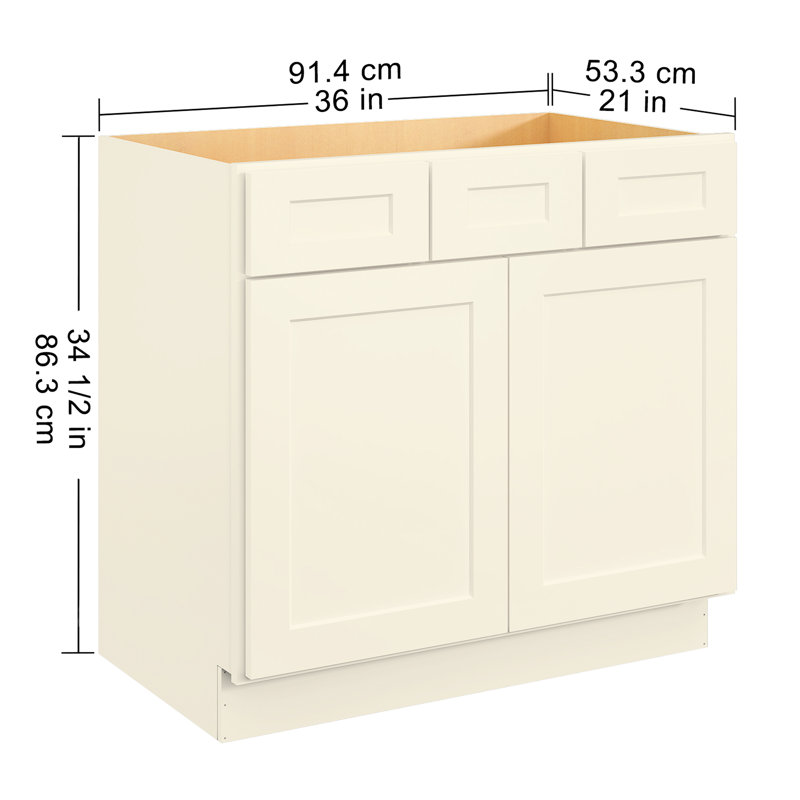 Base de meuble-lavabo antique en contreplaqué blanc antique pour la cuisine et la salle de bain 36 po x 21 po x 34,5 po - Meuble-lavabo silencieux à conception silencieuse